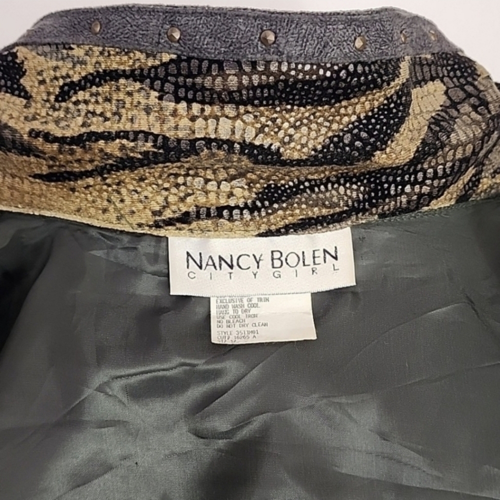 Nancy Bolen Jacket Faux Suede with Animal Print Accents Green Plus Size 14 - Picture 9 of 15